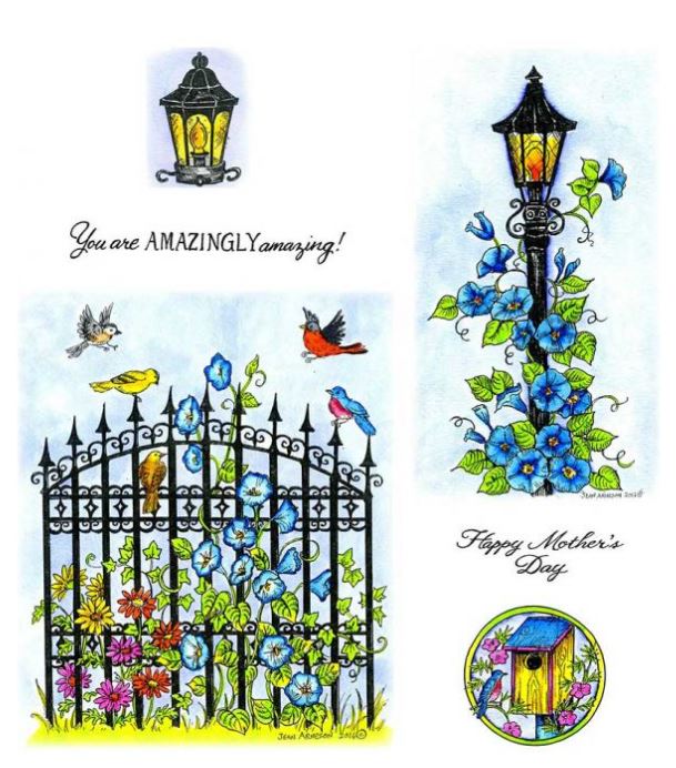 Morning Glories Lamp Post & Iron Gate