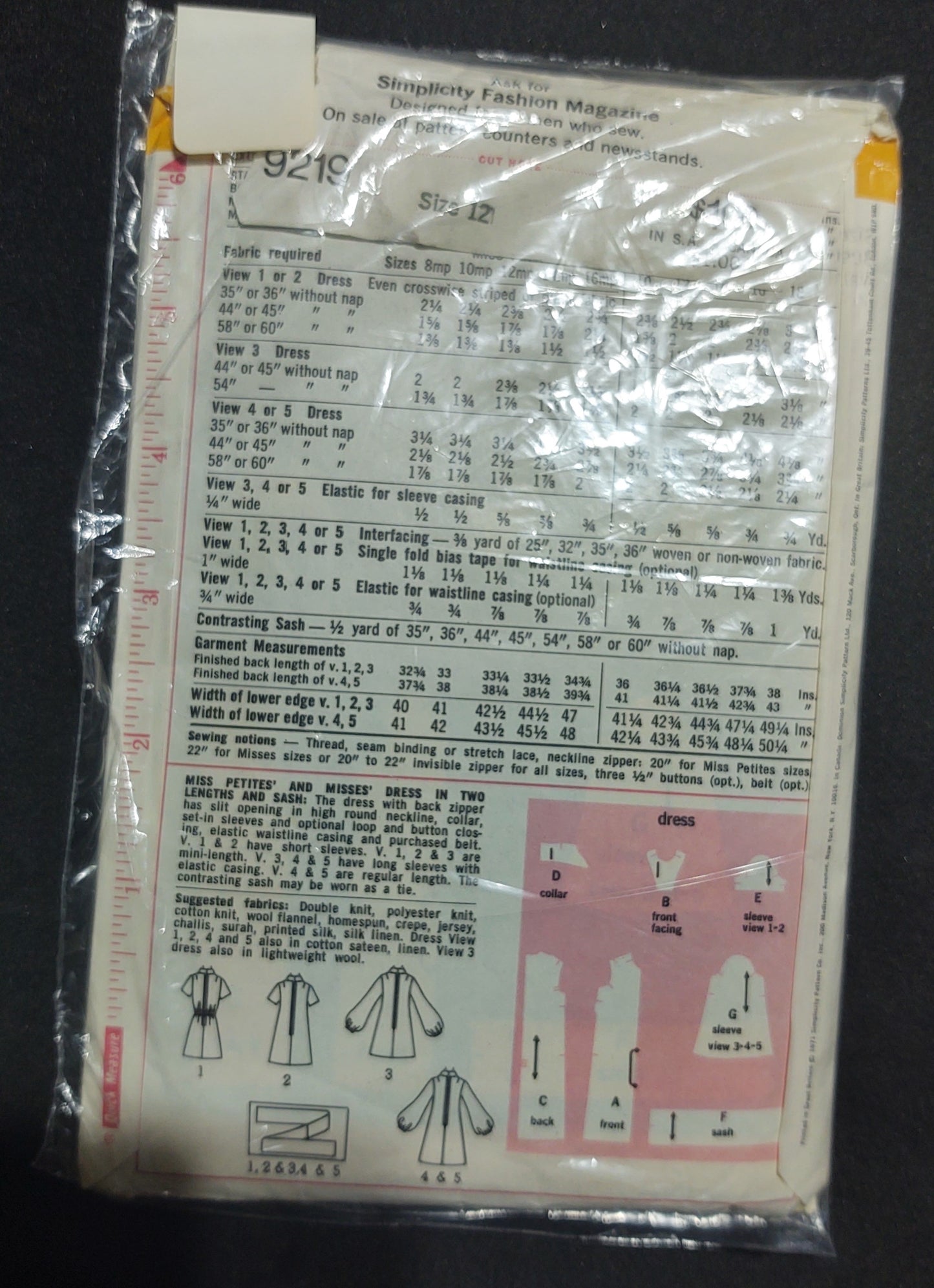 Simplicity Pattern 9219