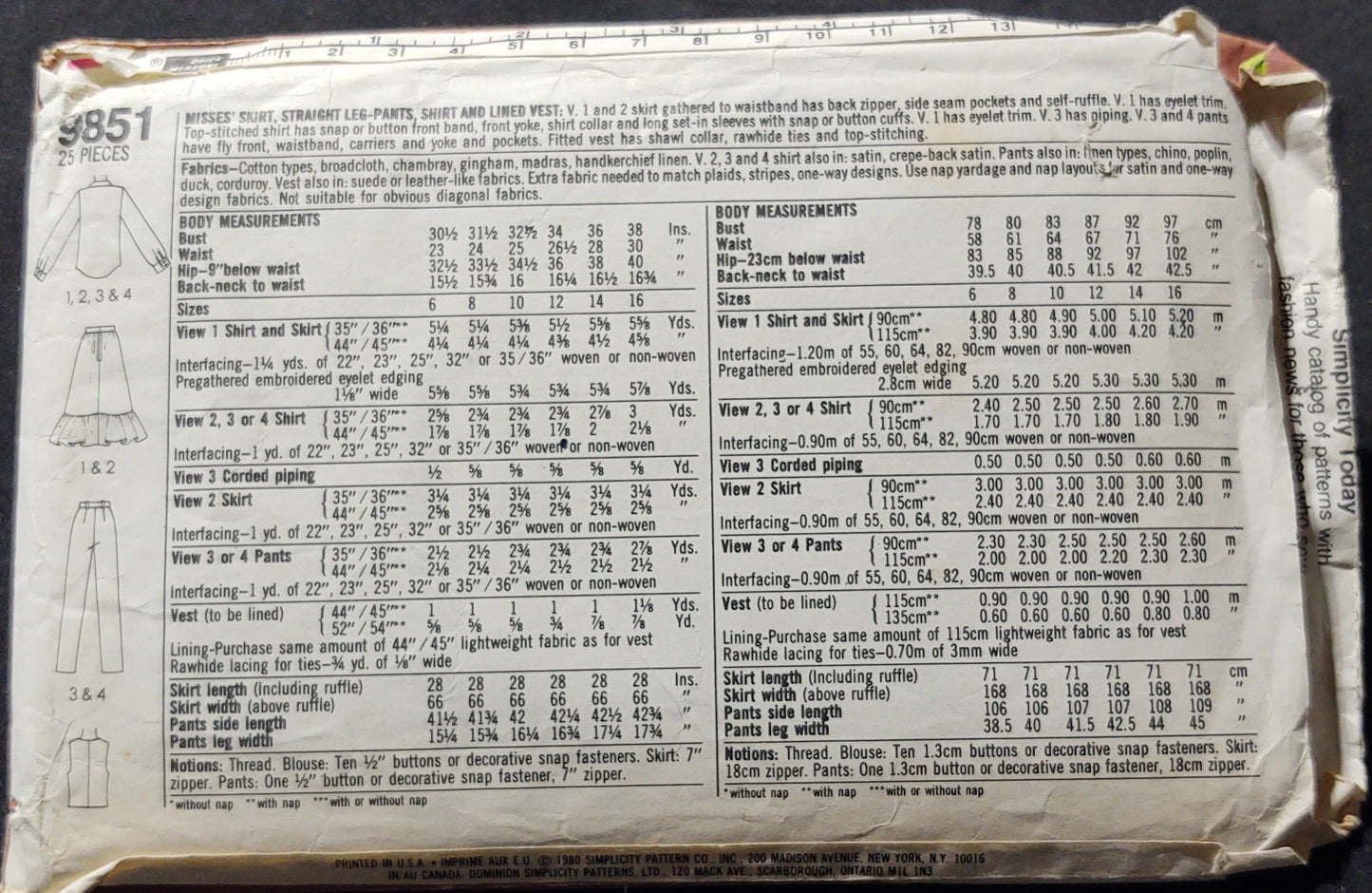 Simplicity Pattern 9851
