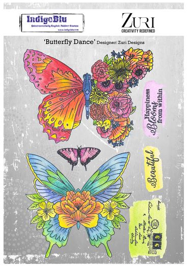 Butterfly Dance Red Rubber Stamp Set