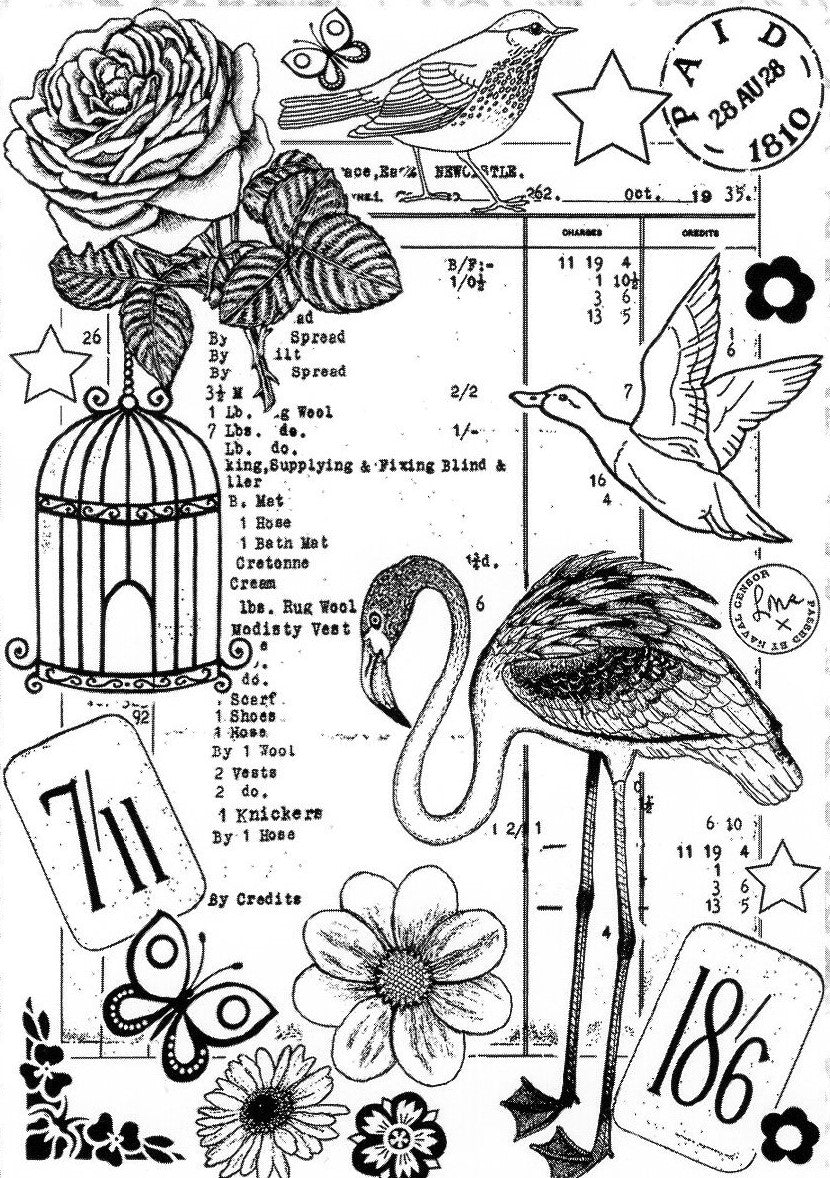 Flamingo Collage Rubber Stamp